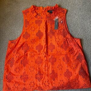 J. Crew Vibrant Orange Sleeveless Lace Blouse